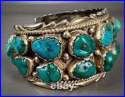 HUGE Vintage Navajo Sterling Silver Nevada Turquoise Cuff Bracelet HEAVY 102grms