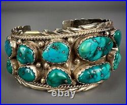 HUGE Vintage Navajo Sterling Silver Nevada Turquoise Cuff Bracelet HEAVY 102grms