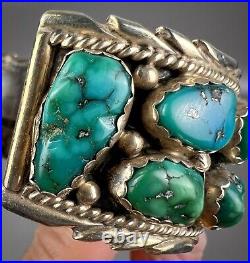 HUGE Vintage Navajo Sterling Silver Nevada Turquoise Cuff Bracelet HEAVY 102grms