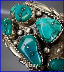 HUGE Vintage Navajo Sterling Silver Nevada Turquoise Cuff Bracelet HEAVY 102grms