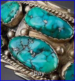 HUGE Vintage Navajo Sterling Silver Nevada Turquoise Cuff Bracelet HEAVY 102grms