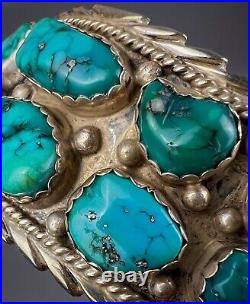 HUGE Vintage Navajo Sterling Silver Nevada Turquoise Cuff Bracelet HEAVY 102grms