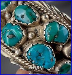 HUGE Vintage Navajo Sterling Silver Nevada Turquoise Cuff Bracelet HEAVY 102grms