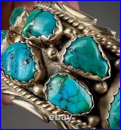 HUGE Vintage Navajo Sterling Silver Nevada Turquoise Cuff Bracelet HEAVY 102grms