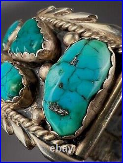 HUGE Vintage Navajo Sterling Silver Nevada Turquoise Cuff Bracelet HEAVY 102grms