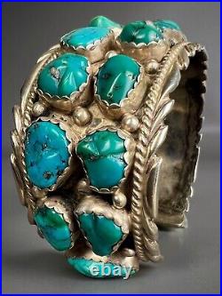 HUGE Vintage Navajo Sterling Silver Nevada Turquoise Cuff Bracelet HEAVY 102grms