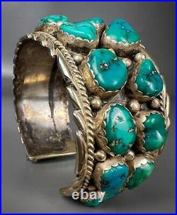 HUGE Vintage Navajo Sterling Silver Nevada Turquoise Cuff Bracelet HEAVY 102grms