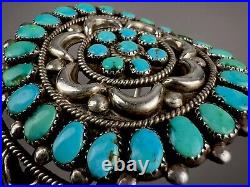 HUGE Vintage Navajo Sterling Silver Turquoise Cluster Cuff Bracelet