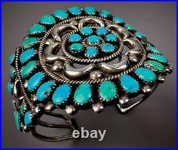 HUGE Vintage Navajo Sterling Silver Turquoise Cluster Cuff Bracelet