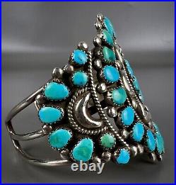 HUGE Vintage Navajo Sterling Silver Turquoise Cluster Cuff Bracelet