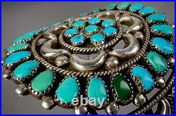 HUGE Vintage Navajo Sterling Silver Turquoise Cluster Cuff Bracelet