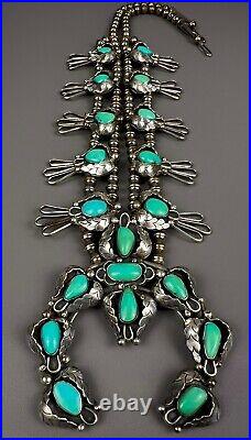 HUGE Vintage Navajo Sterling Silver Turquoise Squash Blossom Necklace VERY NICE