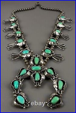 HUGE Vintage Navajo Sterling Silver Turquoise Squash Blossom Necklace VERY NICE