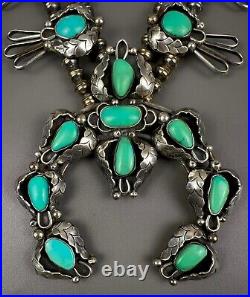 HUGE Vintage Navajo Sterling Silver Turquoise Squash Blossom Necklace VERY NICE