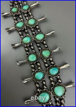 HUGE Vintage Navajo Sterling Silver Turquoise Squash Blossom Necklace VERY NICE