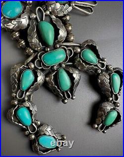 HUGE Vintage Navajo Sterling Silver Turquoise Squash Blossom Necklace VERY NICE