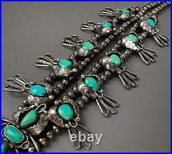 HUGE Vintage Navajo Sterling Silver Turquoise Squash Blossom Necklace VERY NICE