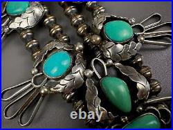 HUGE Vintage Navajo Sterling Silver Turquoise Squash Blossom Necklace VERY NICE