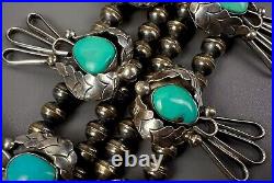 HUGE Vintage Navajo Sterling Silver Turquoise Squash Blossom Necklace VERY NICE