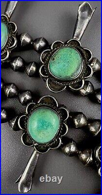 HUGE Vintage Navajo Sterling Silver Turquoise Squash Blossom Necklace VERY NICE