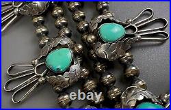 HUGE Vintage Navajo Sterling Silver Turquoise Squash Blossom Necklace VERY NICE