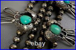 HUGE Vintage Navajo Sterling Silver Turquoise Squash Blossom Necklace VERY NICE