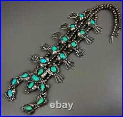 HUGE Vintage Navajo Sterling Silver Turquoise Squash Blossom Necklace VERY NICE