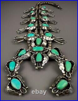 HUGE Vintage Navajo Sterling Silver Turquoise Squash Blossom Necklace VERY NICE