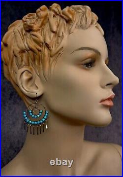 HUGE Vintage Old Pawn Zuni Sterling Silver TURQUOISE Inlay Dangle Earrings HUGE Vintage Old Pawn Zuni Sterling Silver TURQUOISE Inlay Dangle Earrings
