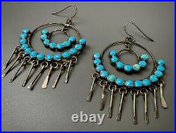 HUGE Vintage Old Pawn Zuni Sterling Silver TURQUOISE Inlay Dangle Earrings HUGE Vintage Old Pawn Zuni Sterling Silver TURQUOISE Inlay Dangle Earrings