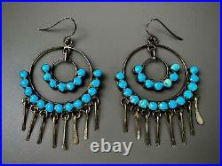 HUGE Vintage Old Pawn Zuni Sterling Silver TURQUOISE Inlay Dangle Earrings HUGE Vintage Old Pawn Zuni Sterling Silver TURQUOISE Inlay Dangle Earrings