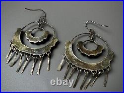 HUGE Vintage Old Pawn Zuni Sterling Silver TURQUOISE Inlay Dangle Earrings HUGE Vintage Old Pawn Zuni Sterling Silver TURQUOISE Inlay Dangle Earrings