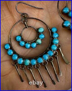 HUGE Vintage Old Pawn Zuni Sterling Silver TURQUOISE Inlay Dangle Earrings HUGE Vintage Old Pawn Zuni Sterling Silver TURQUOISE Inlay Dangle Earrings
