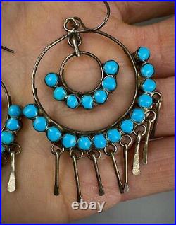 HUGE Vintage Old Pawn Zuni Sterling Silver TURQUOISE Inlay Dangle Earrings HUGE Vintage Old Pawn Zuni Sterling Silver TURQUOISE Inlay Dangle Earrings