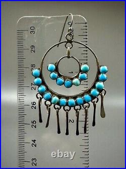 HUGE Vintage Old Pawn Zuni Sterling Silver TURQUOISE Inlay Dangle Earrings HUGE Vintage Old Pawn Zuni Sterling Silver TURQUOISE Inlay Dangle Earrings