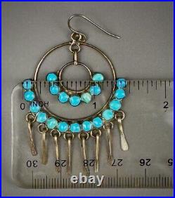 HUGE Vintage Old Pawn Zuni Sterling Silver TURQUOISE Inlay Dangle Earrings HUGE Vintage Old Pawn Zuni Sterling Silver TURQUOISE Inlay Dangle Earrings