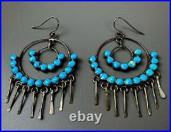 HUGE Vintage Old Pawn Zuni Sterling Silver TURQUOISE Inlay Dangle Earrings HUGE Vintage Old Pawn Zuni Sterling Silver TURQUOISE Inlay Dangle Earrings