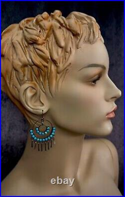HUGE Vintage Old Pawn Zuni Sterling Silver TURQUOISE Inlay Dangle Earrings HUGE Vintage Old Pawn Zuni Sterling Silver TURQUOISE Inlay Dangle Earrings
