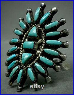 HUGE Vintage ZUNI Native American Sterling Silver Turquoise Cluster Ring