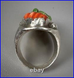 HUGE Vintage ZUNI Sterling Silver Turquoise & Coral Ring HEAVY 43.5 Grams WOW