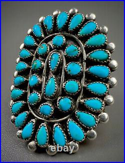 HUGE Vintage Zuni Sterling Silver Turquoise Cluster Ring MINT