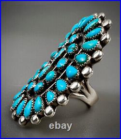 HUGE Vintage Zuni Sterling Silver Turquoise Cluster Ring MINT