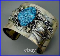 HUGE WIDE Vintage Navajo Sterling Silver Turquoise Cuff Bracelet