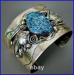 HUGE WIDE Vintage Navajo Sterling Silver Turquoise Cuff Bracelet