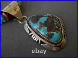 HURLEY Native American Navajo Boulder Turquoise Sterling Silver Bead Necklace