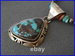 HURLEY Native American Navajo Boulder Turquoise Sterling Silver Bead Necklace