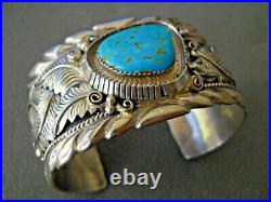 H ETSITTY Native American Navajo Turquoise Sterling Silver Cuff Bracelet 100g