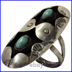 Hand Constructed James Toadelena Navajo Turquoise Sterling Silver Ringsz7.75 Hand Constructed James Toadelena Navajo Turquoise Sterling Silver Ringsz7.75