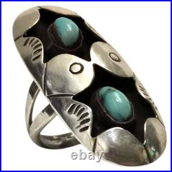 Hand Constructed James Toadelena Navajo Turquoise Sterling Silver Ringsz7.75 Hand Constructed James Toadelena Navajo Turquoise Sterling Silver Ringsz7.75