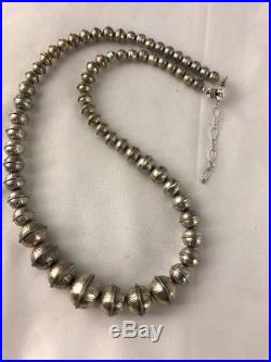 Hand Stamped Bench Navajo Pearls Graduated Sterling Silver Bead Necklace 18
